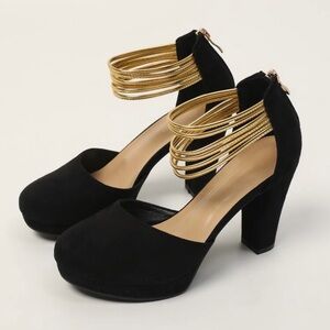 Women’s Waterproof Platform Chunky Heel Pumps with Metallic Strap 8